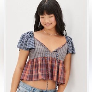 American Eagle V-Neck Babydoll Blouse Size L